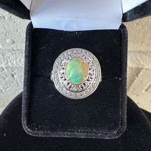 Victoria Wieck Opal and White Topaz Halo Ring in Sterling Silver. Size 8.75.